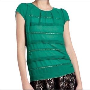 MOULINETTE SOEURS striped  pleated blouse top NEW green